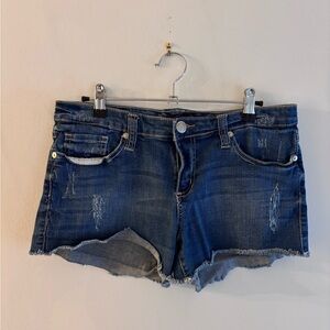Seven7 Women's Dark Blue Distressed Denim Cutoff Shorts